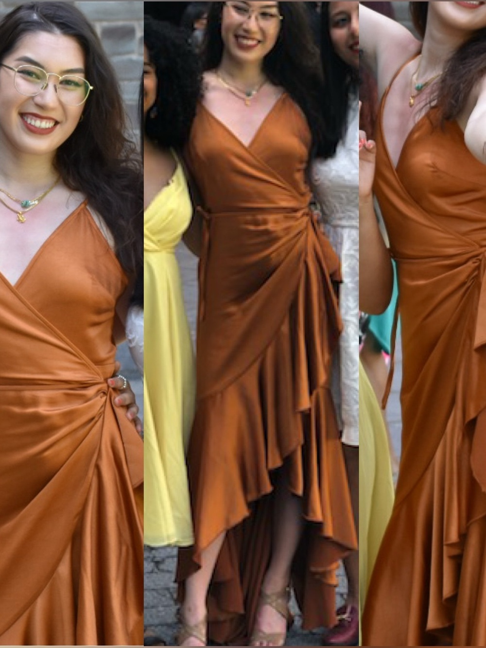 Luxxel Metallic Orange Ruffle Dress